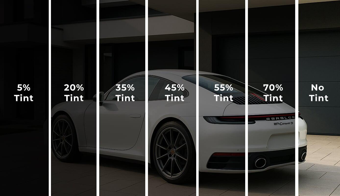 Window tint shade chart and installation sample for Orlando vehicles